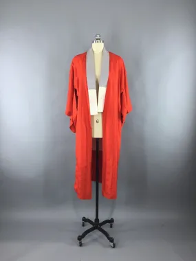 1930s Vintage Silk Kimono Robe /  Red Matte Satin Juban