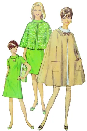 1968 Simplicity 7544 Vintage Sewing Pattern For Dress & Cape