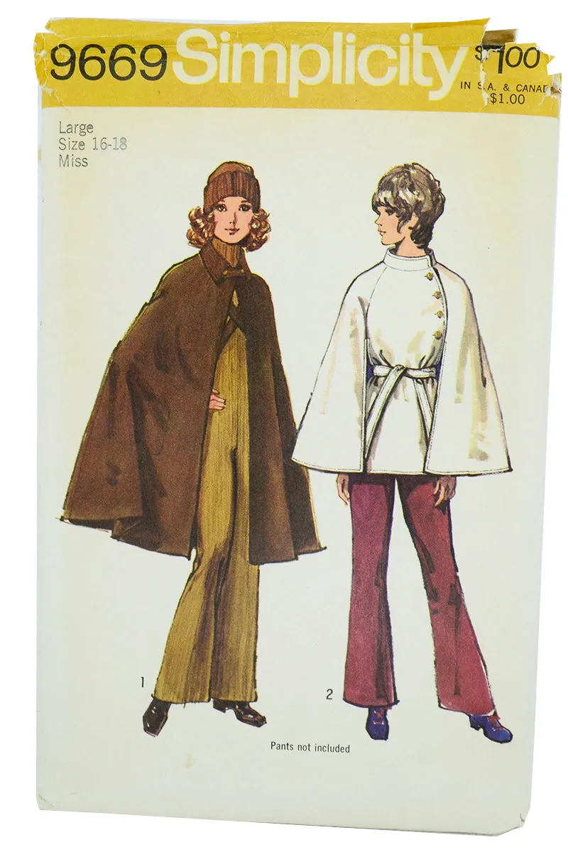 1971 Simplicity 9669 Sewing Pattern for Vintage Capes