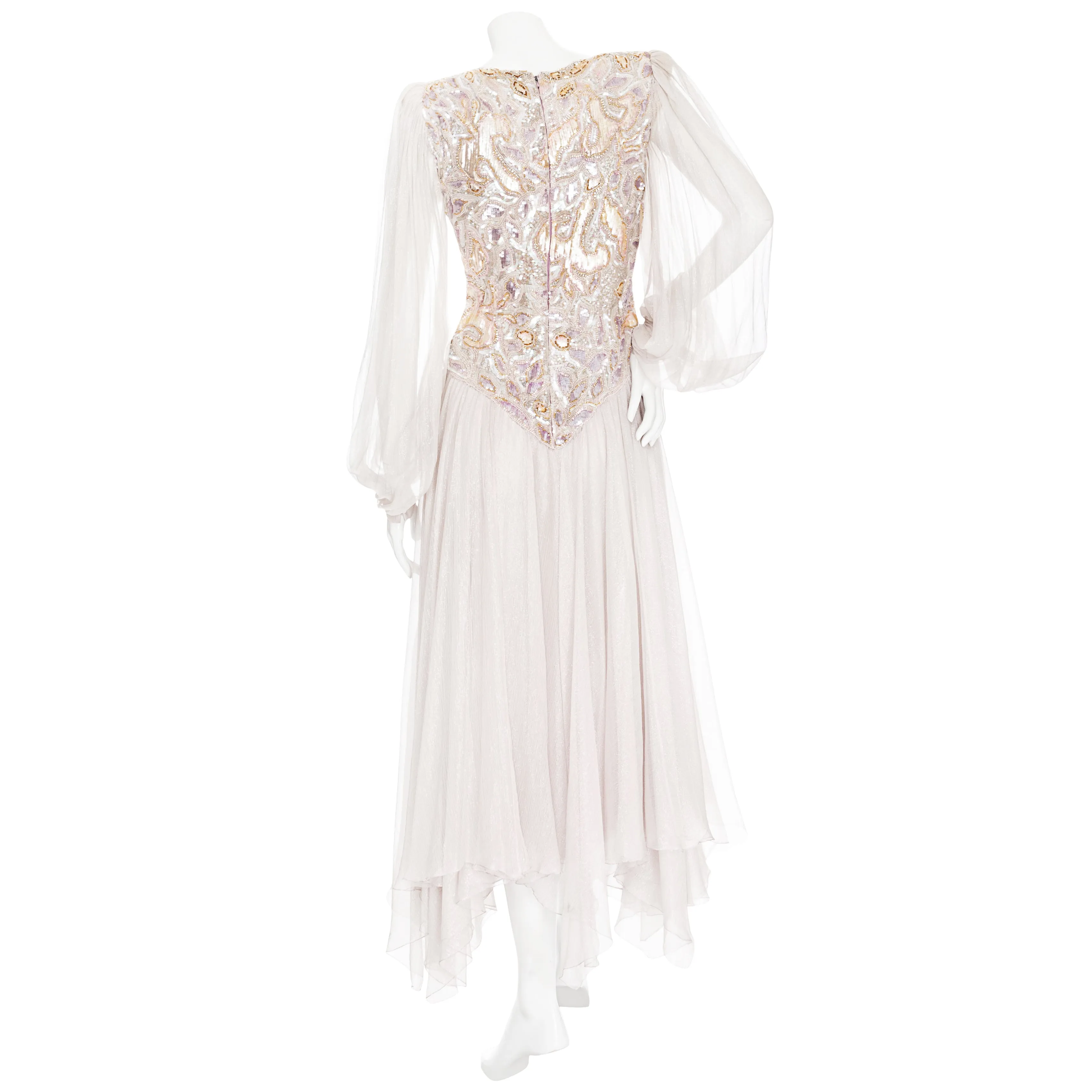 1980s Shimmer Silk Chiffon Sequin Handkerchief Dress