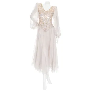 1980s Shimmer Silk Chiffon Sequin Handkerchief Dress