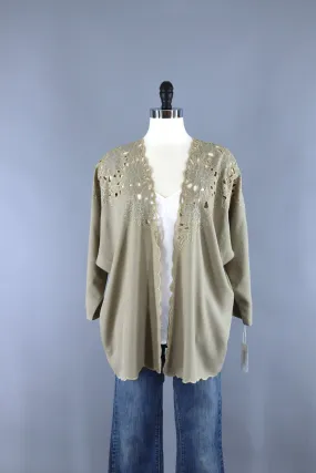 1980s Vintage Kimono Cardigan / Tan Bali Style Cutwork