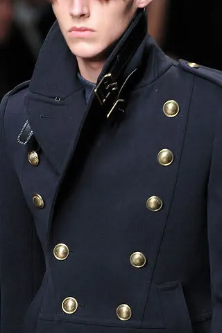 2010 Wool Felt Military Peacoat with Leather Trims