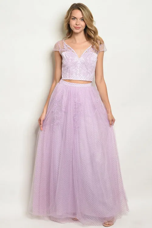 2pc Lavender Lace Top and Skirt Set