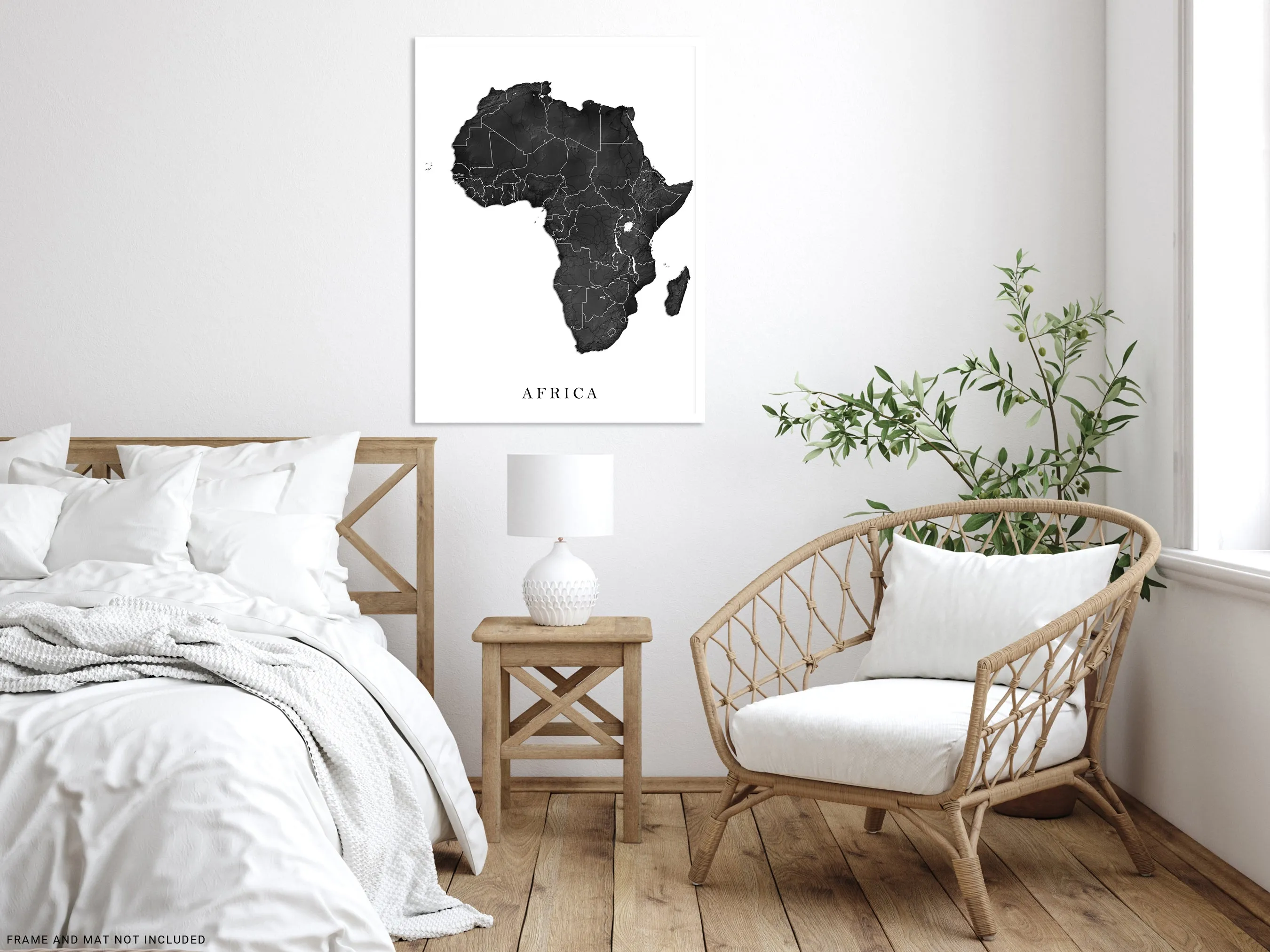 Africa Map Print Poster, Black and White Topographic Continent Wall Art Maps, Madagascar Cape Verde