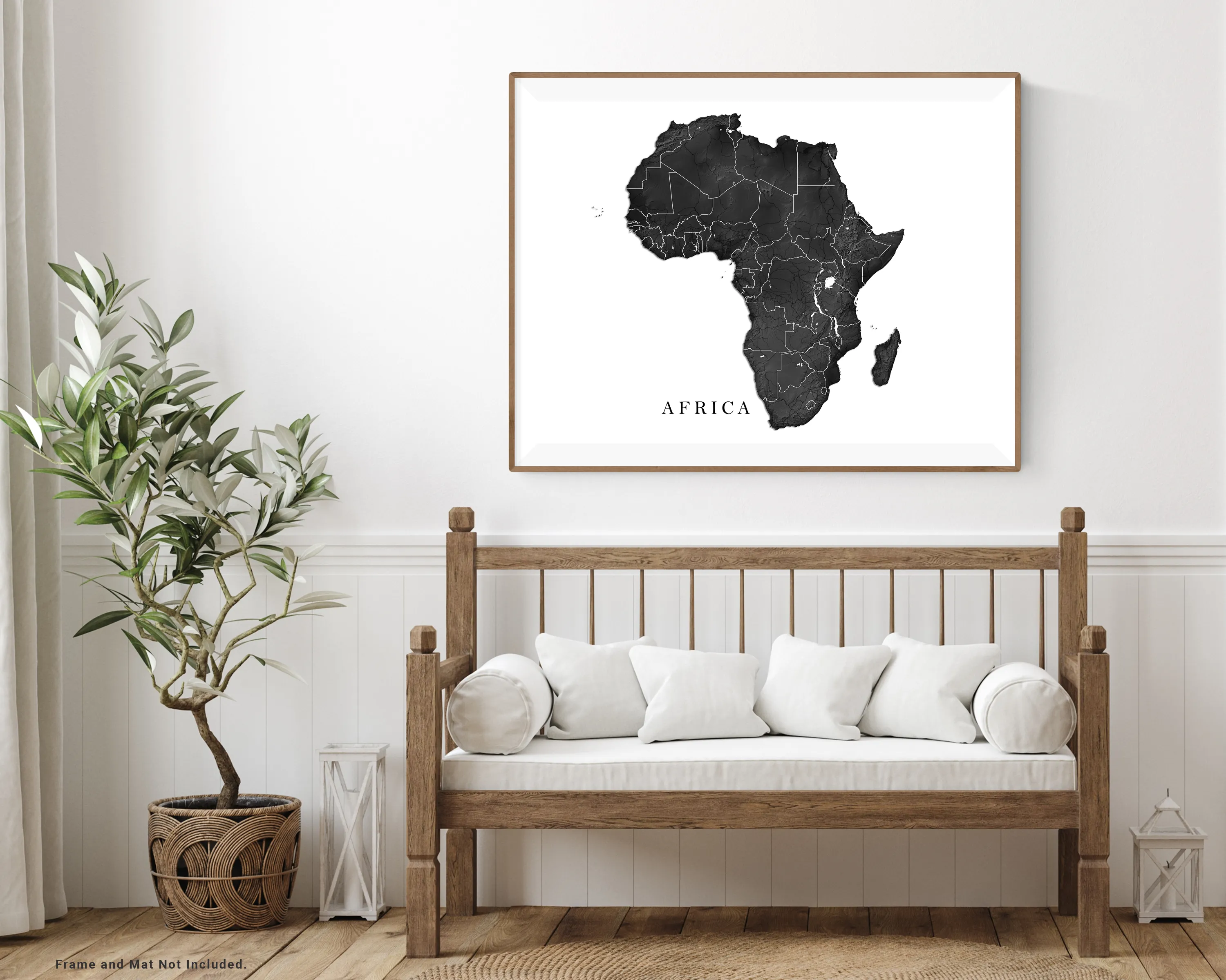 Africa Map Print Poster, Black and White Topographic Continent Wall Art Maps, Madagascar Cape Verde