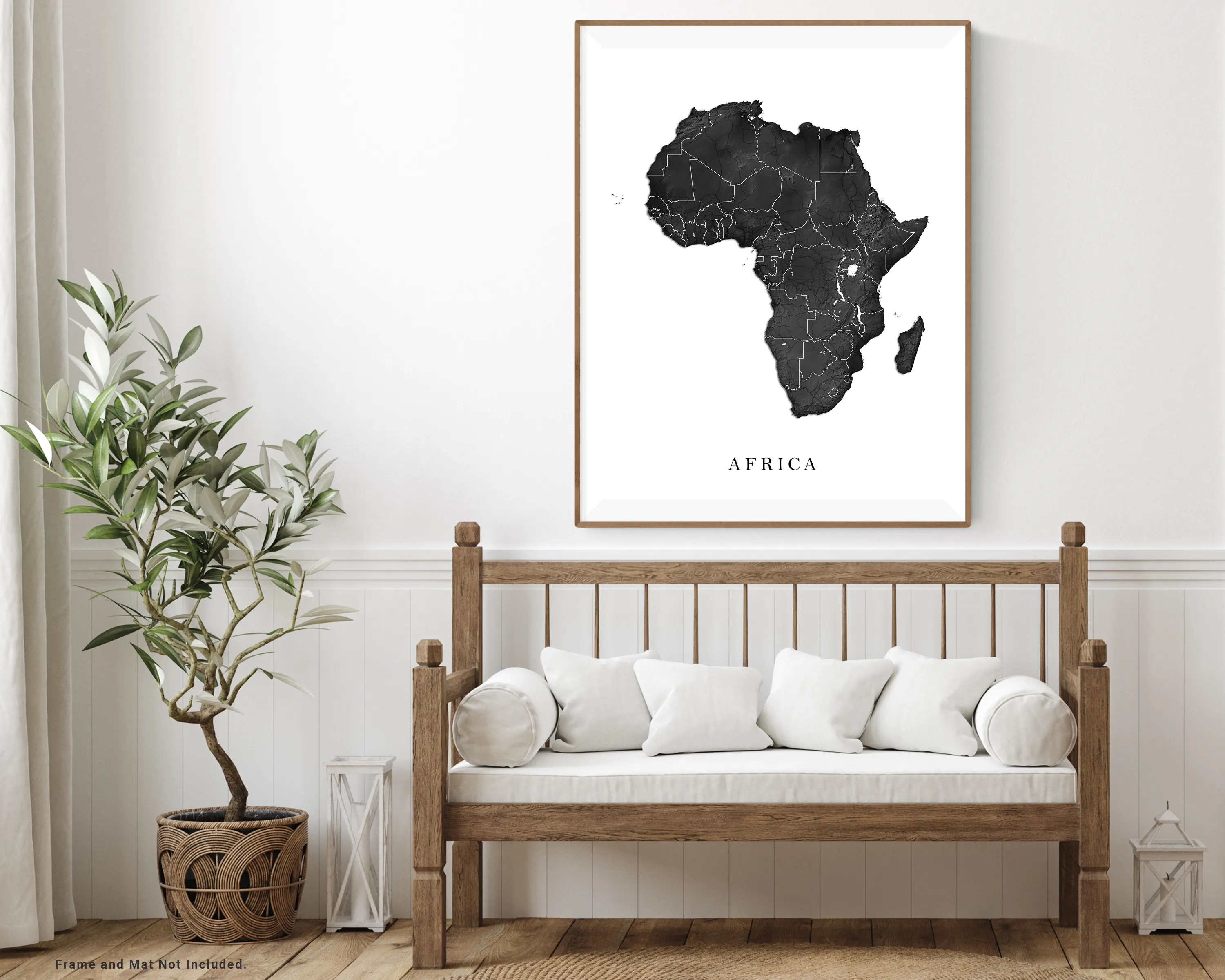 Africa Map Print Poster, Black and White Topographic Continent Wall Art Maps, Madagascar Cape Verde