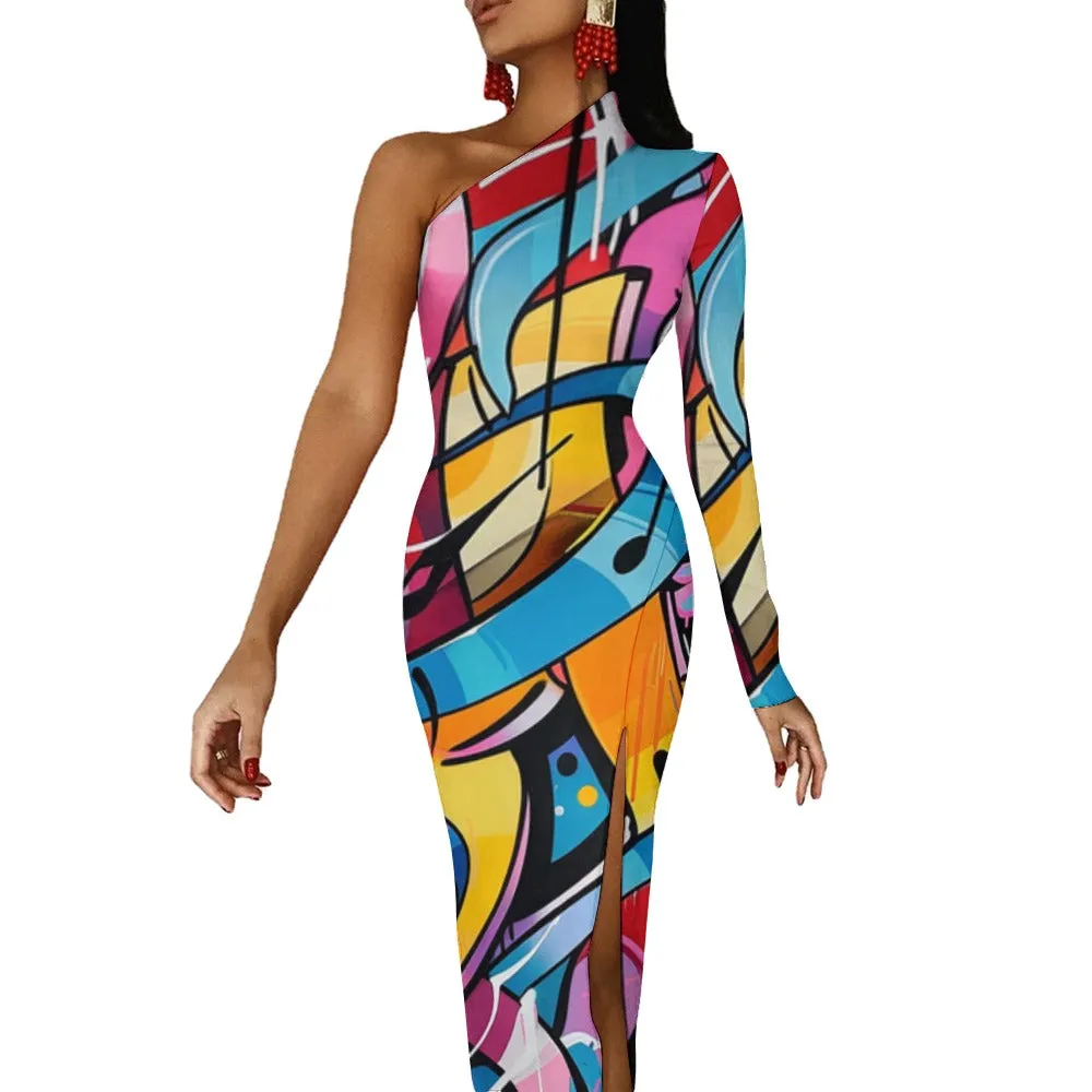 All That Jazz Multi Print and Solid Half Sleeve Slit Dress