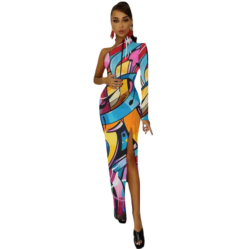 All That Jazz Multi Print and Solid Half Sleeve Slit Dress