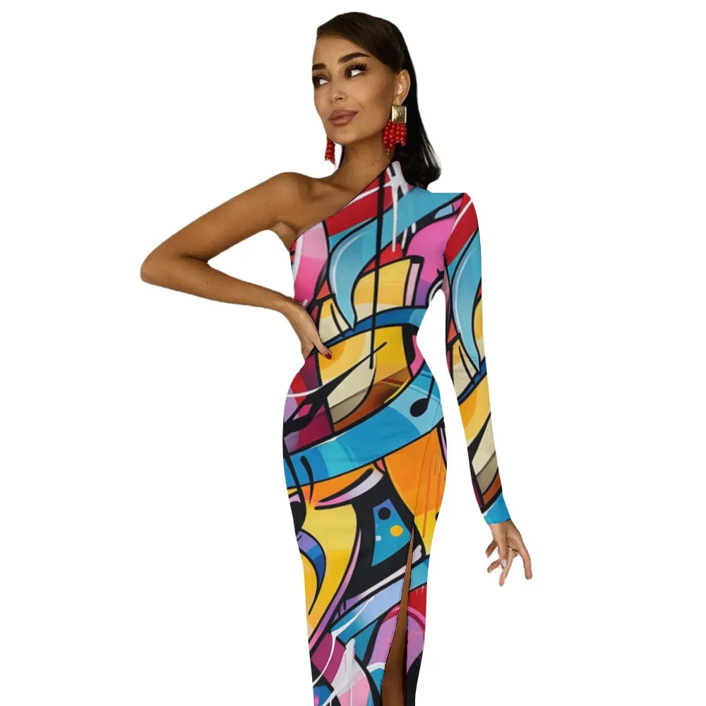 All That Jazz Multi Print and Solid Half Sleeve Slit Dress