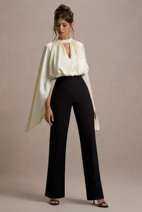 Amity | Black & Cream Wide-Leg Jumpsuit With Satin Cape Sleeves