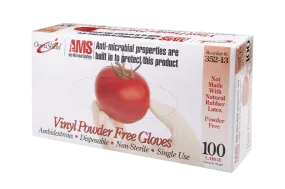 AMS Anti-Microbial Vinyl Gloves, Multi-Purpose, Powder Free 100/Box