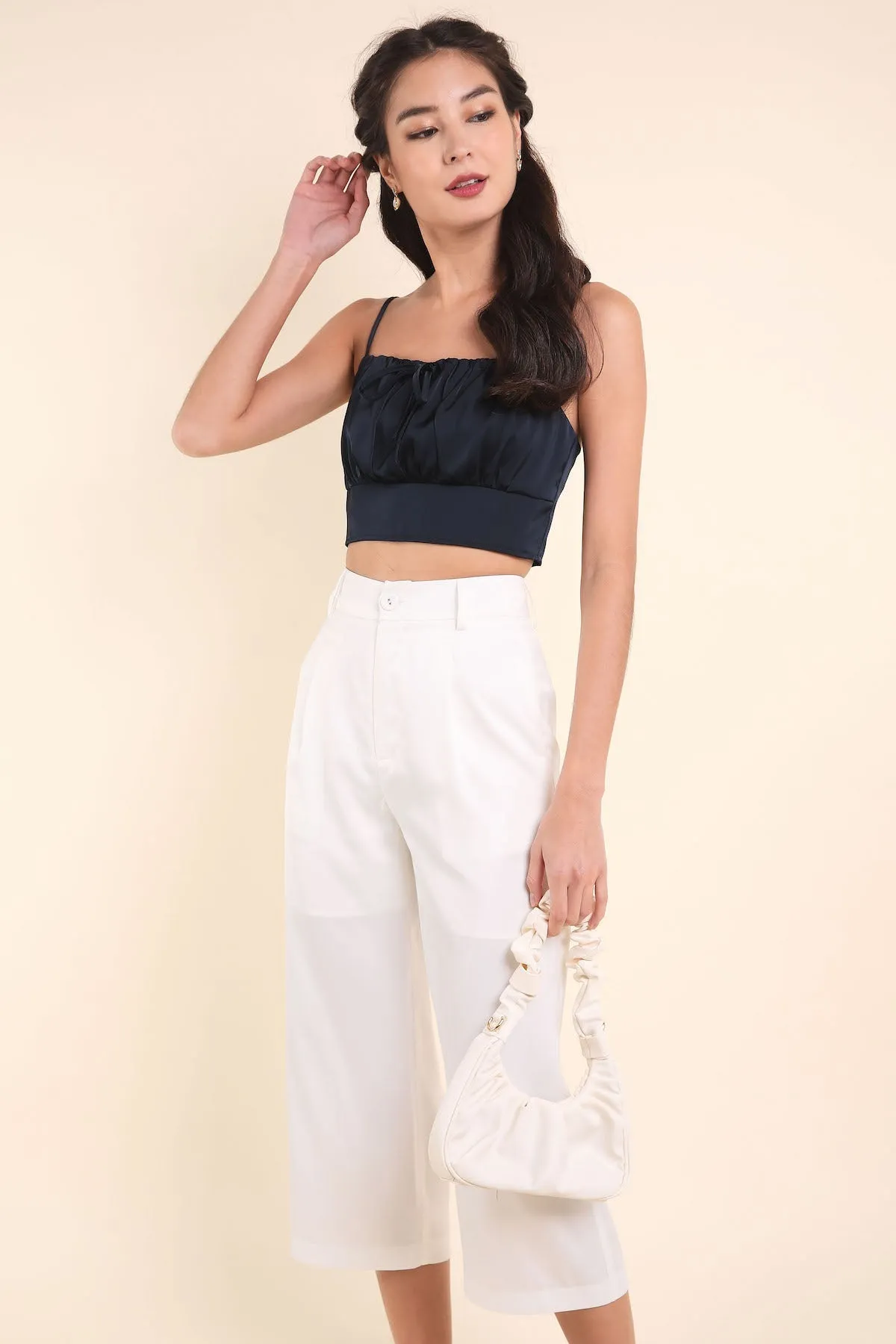 ASTRID SATIN TAILORED CULOTTES IN WHITE