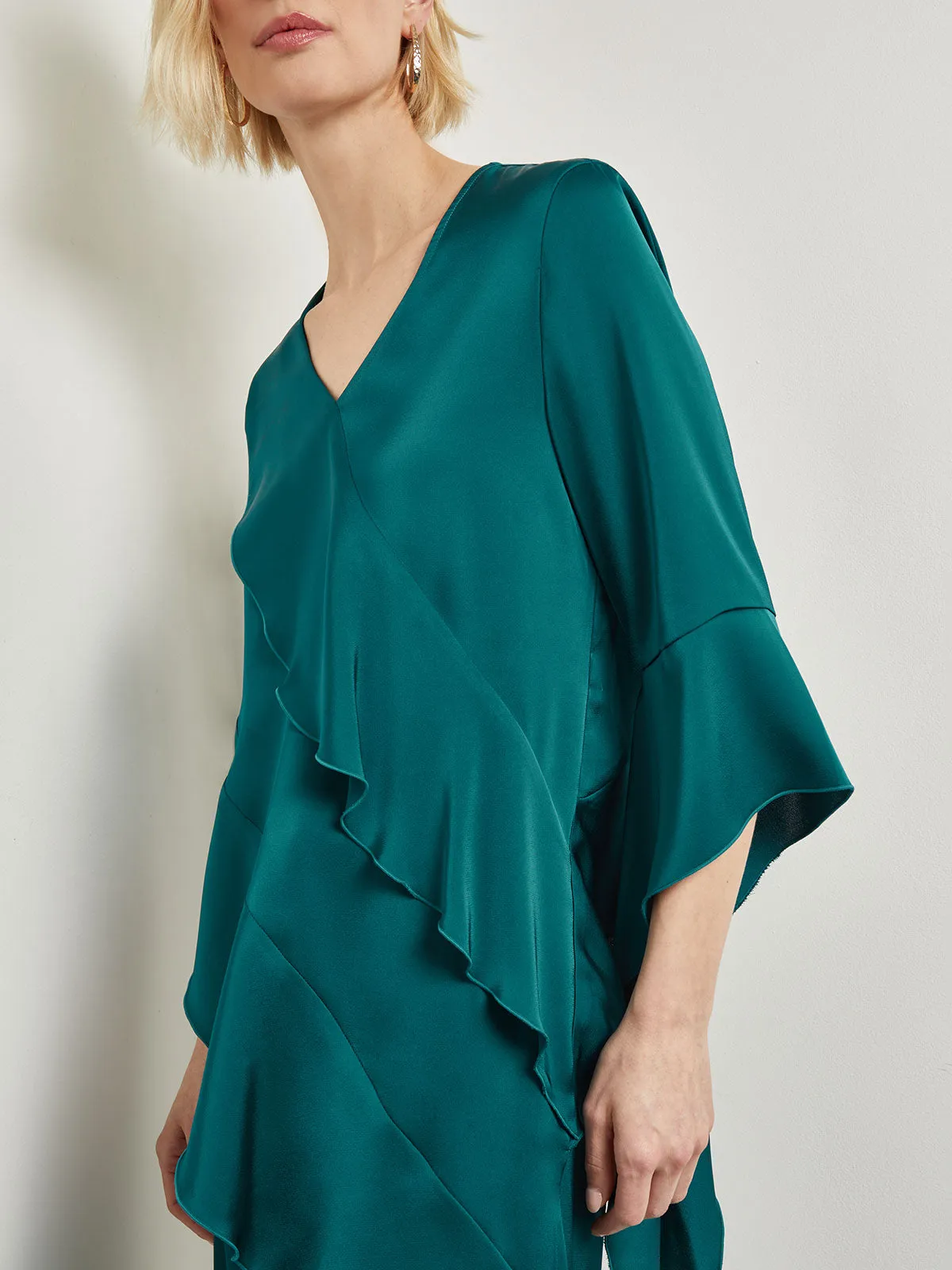 Asymmetrical Ruffle Blouse - Crepe De Chine