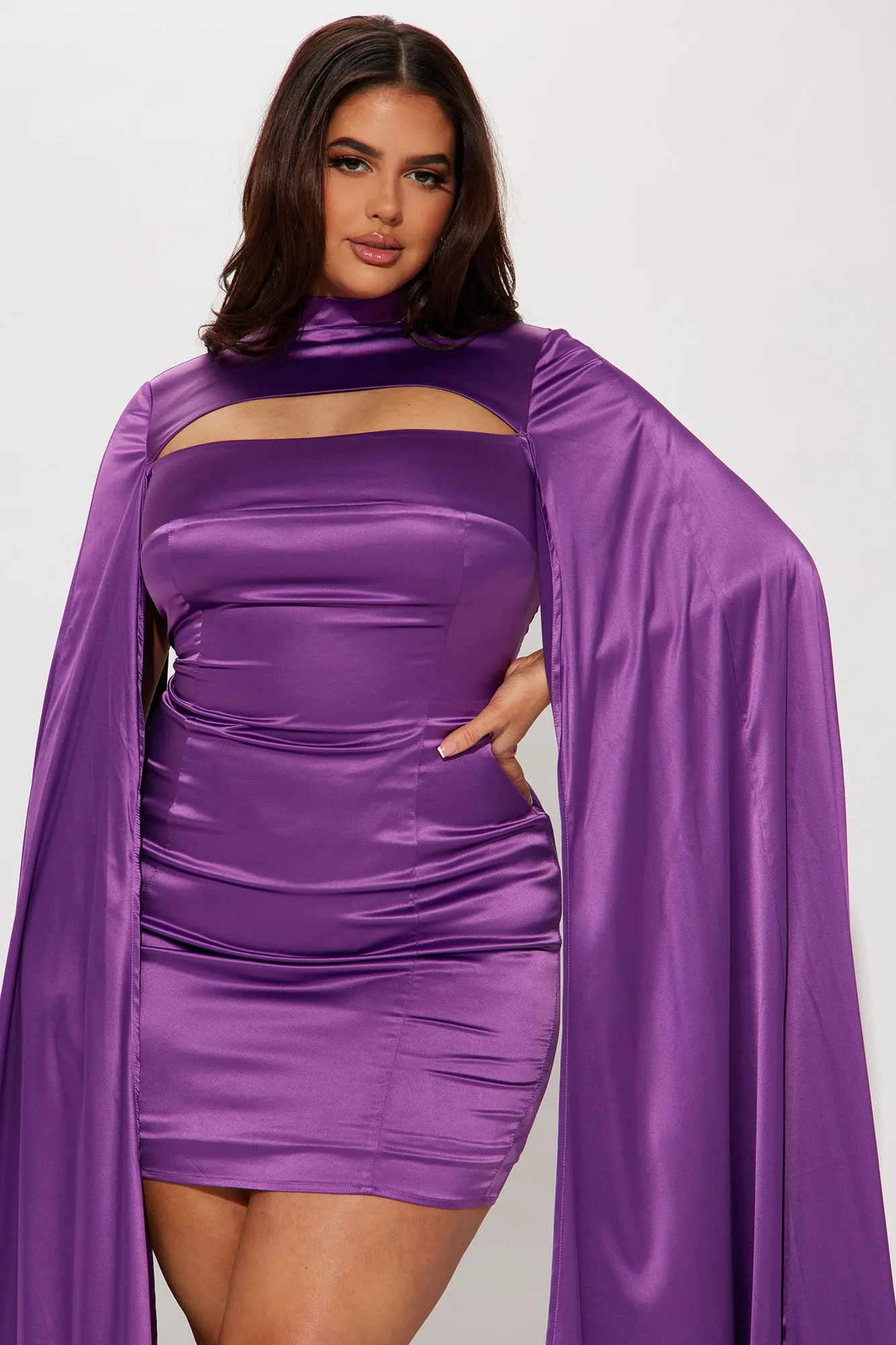 Athens Goddess Satin Mini Dress - Purple