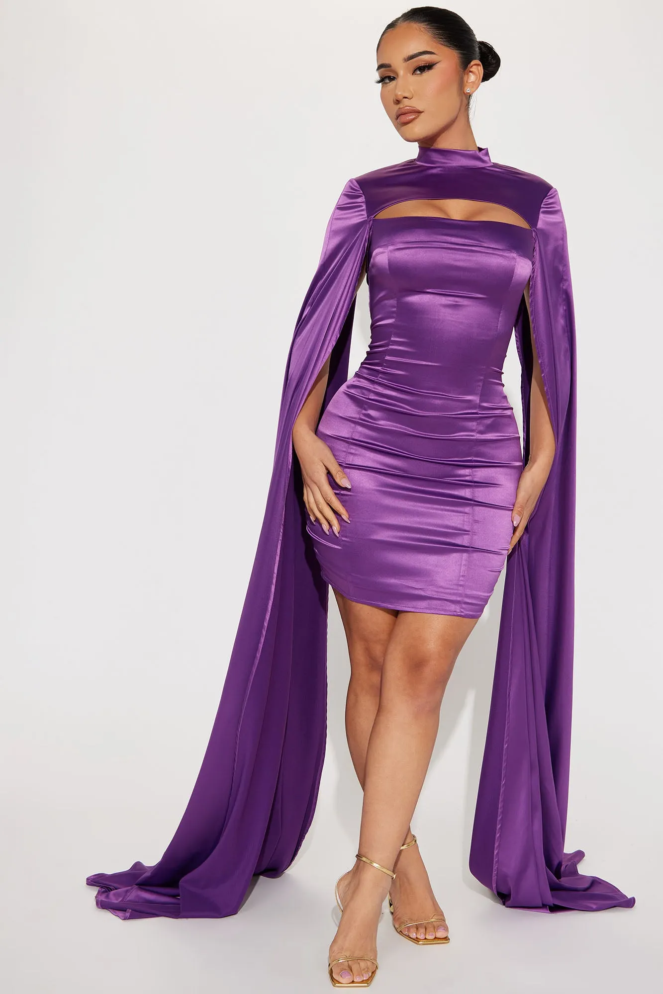 Athens Goddess Satin Mini Dress - Purple