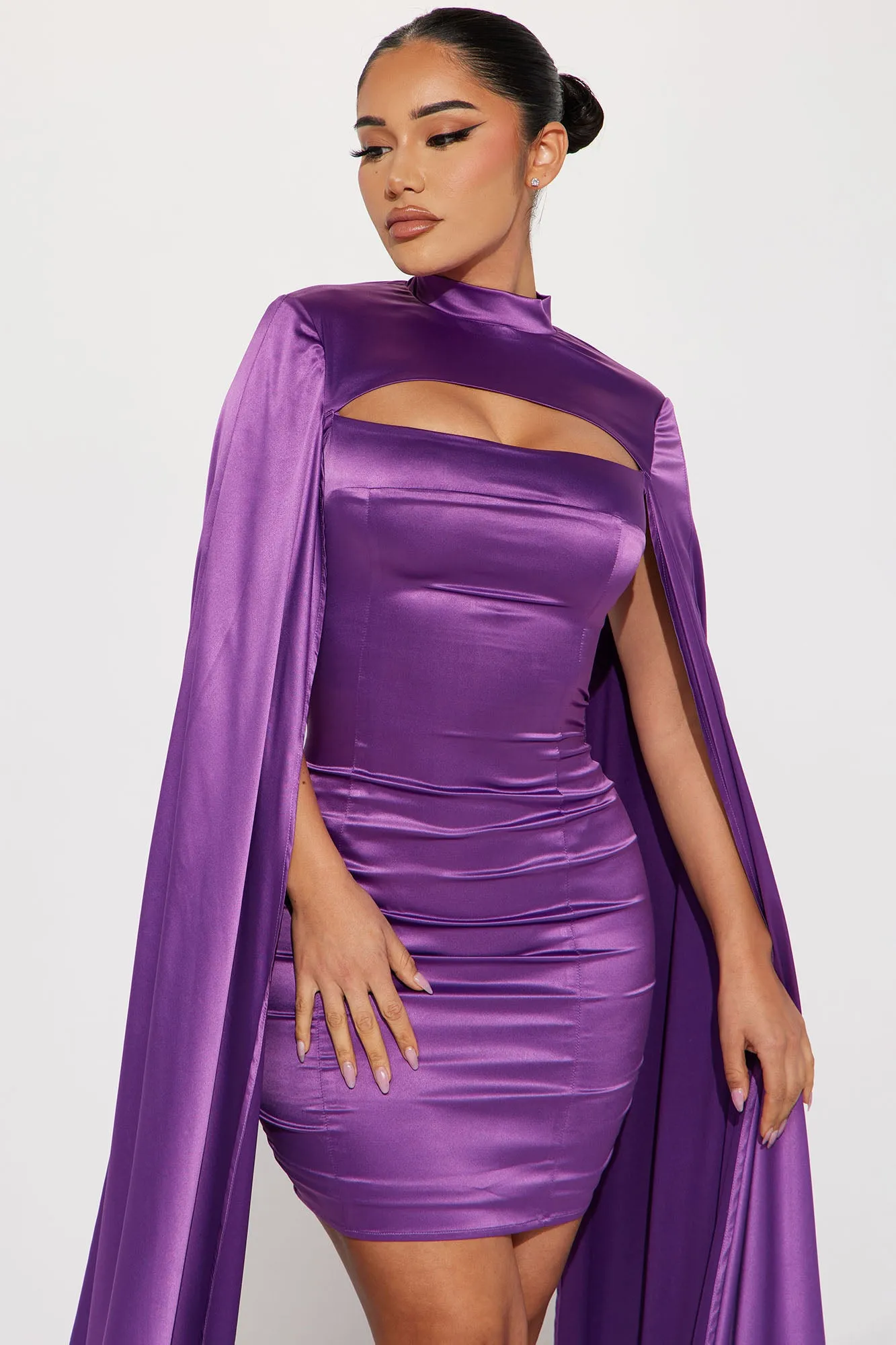 Athens Goddess Satin Mini Dress - Purple