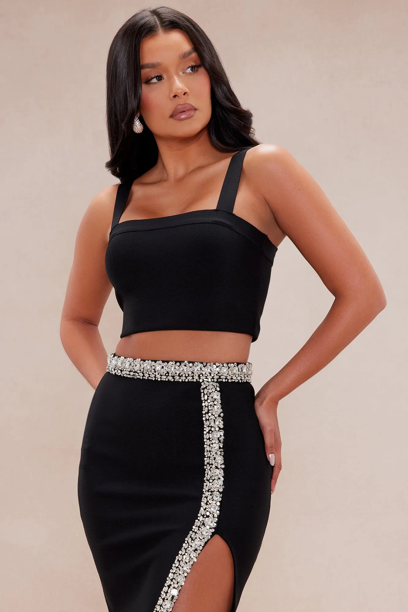 Audrianna Embellished Bandage Maxi Skirt Set - Black