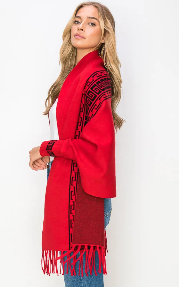 AV454 Double-Side Sleeve Cape Shawl with Fringe