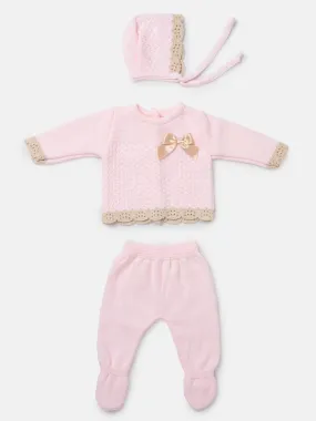 Baby Girl BELLA X Collection knitted 3 pieces set with bow - Pink