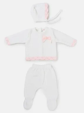 Baby Girl BELLA X Collection knitted 3 pieces set with bow - White