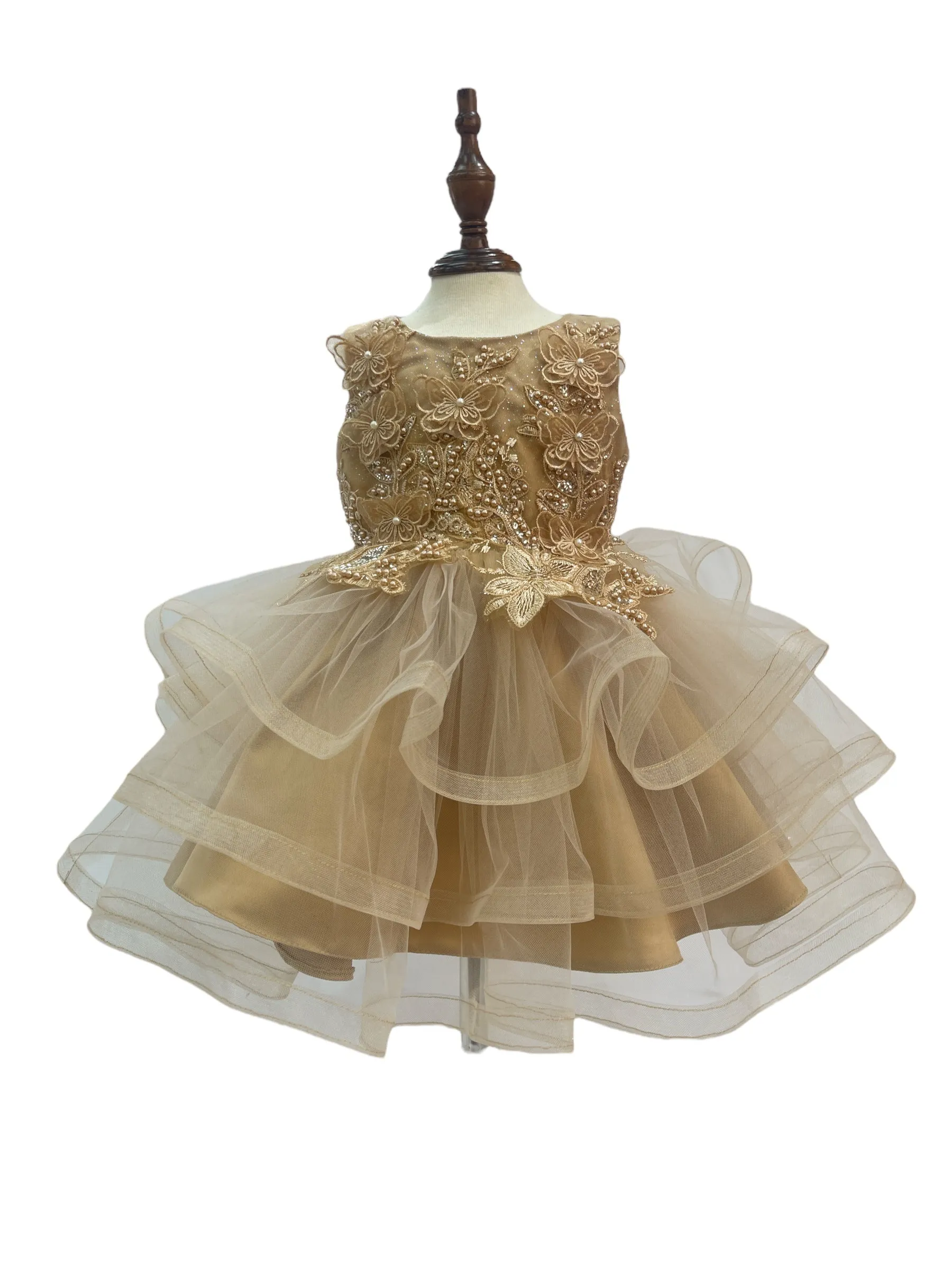 Baby Girls Butterfly Sequin Tulle Layered Skirt Flower Girl Dress 3-24M