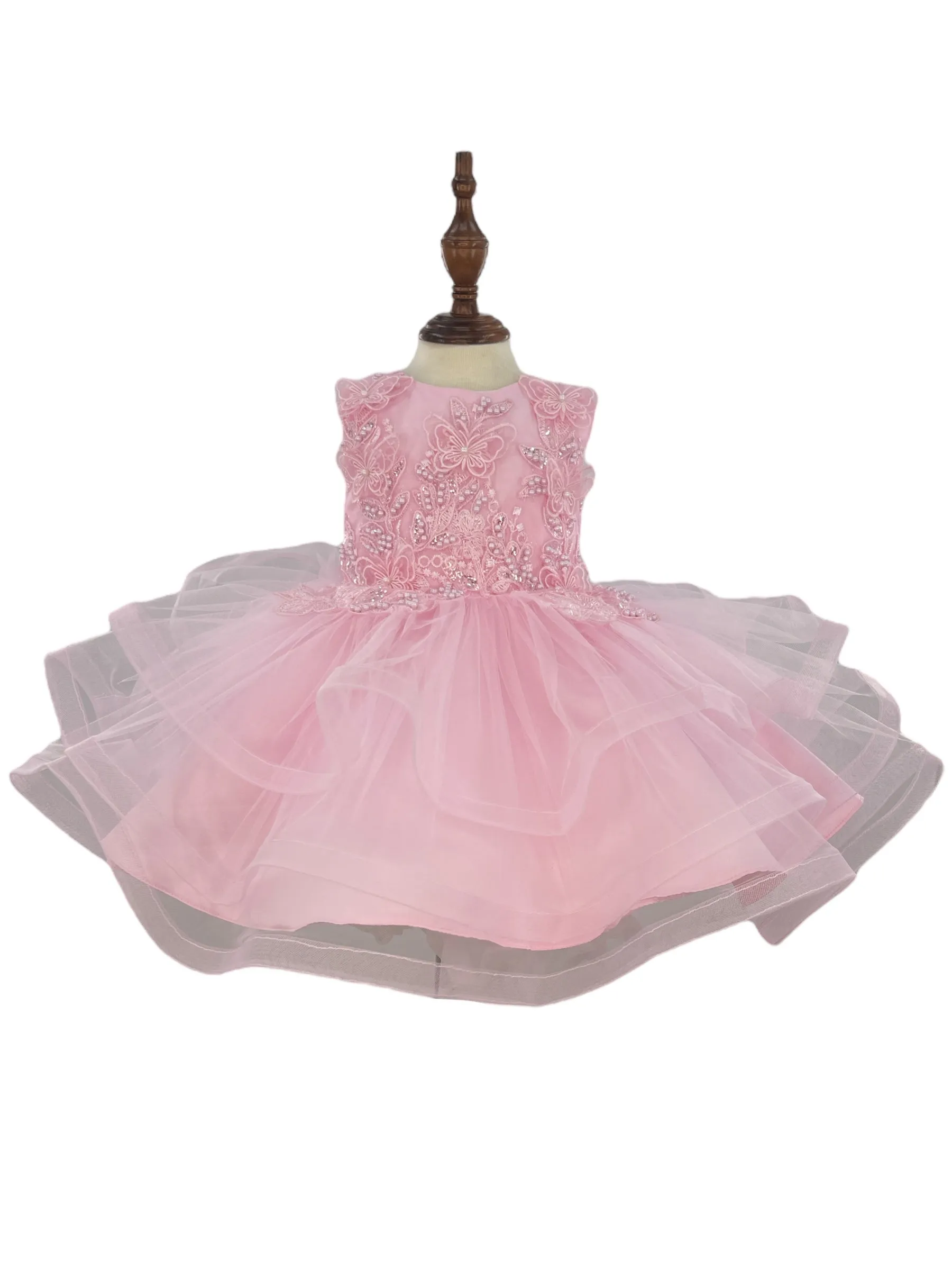 Baby Girls Butterfly Sequin Tulle Layered Skirt Flower Girl Dress 3-24M