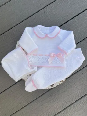 Baby Knitted Set With Lace Details In White and Pink