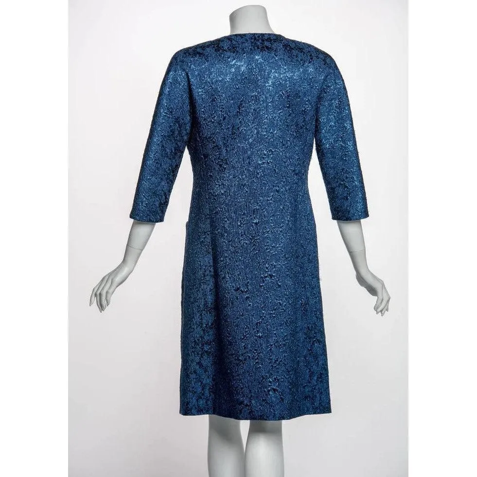 BALENCIAGA Edition Couture Sapphire Blue Matelassé Princess Seam Evening Coat | Size 40 - S/M