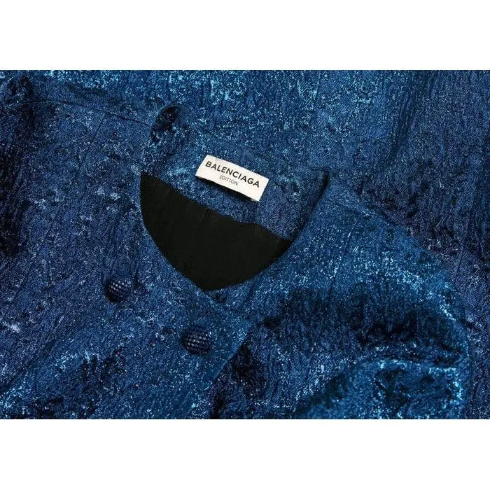 BALENCIAGA Edition Couture Sapphire Blue Matelassé Princess Seam Evening Coat | Size 40 - S/M