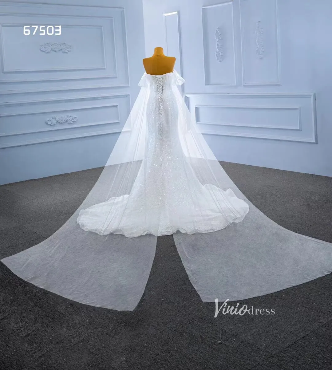 Beaded Mermaid Wedding Dress with Long Cape Sleeve 67503