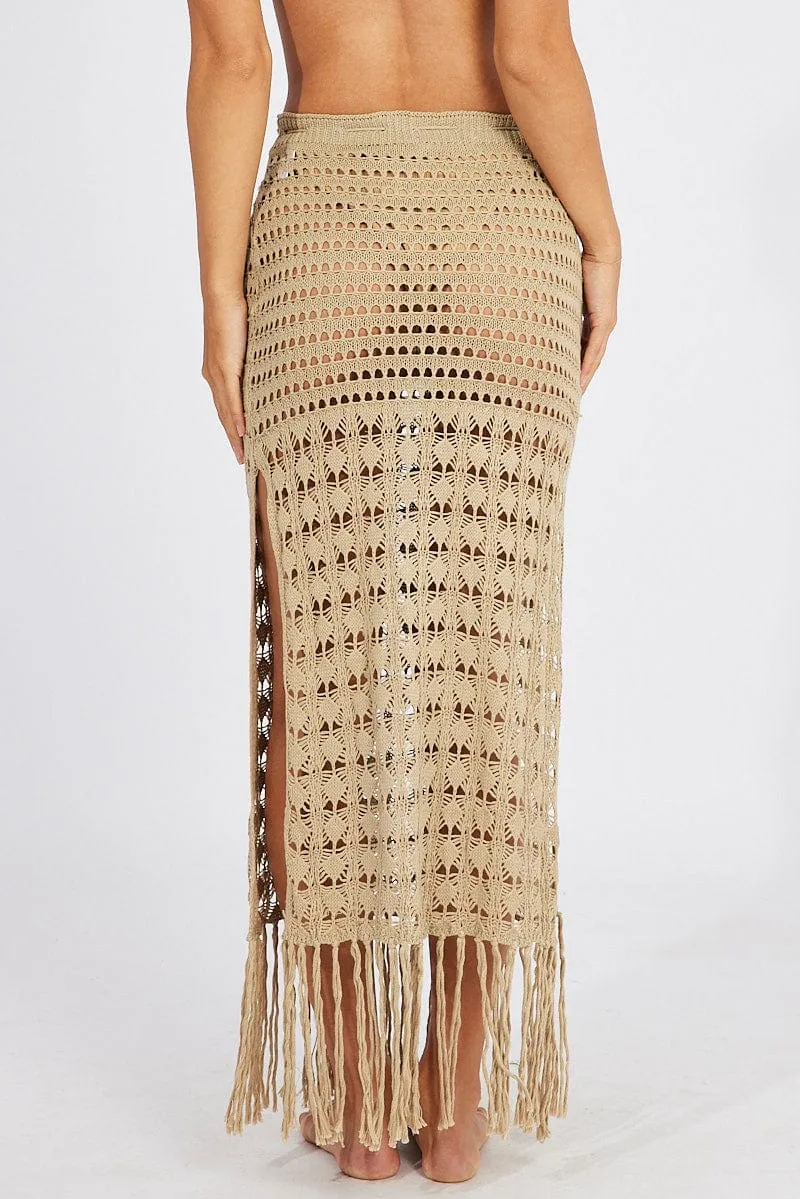 Beige Beach Crochet Maxi Skirt