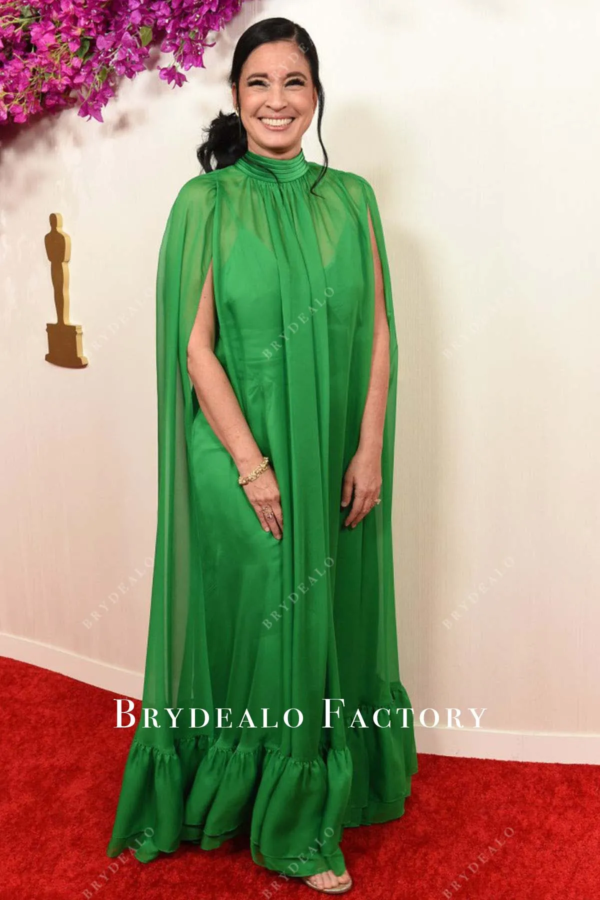 Billie Eilish 2024 Oscars Green Cape Red Carpet Green Dress