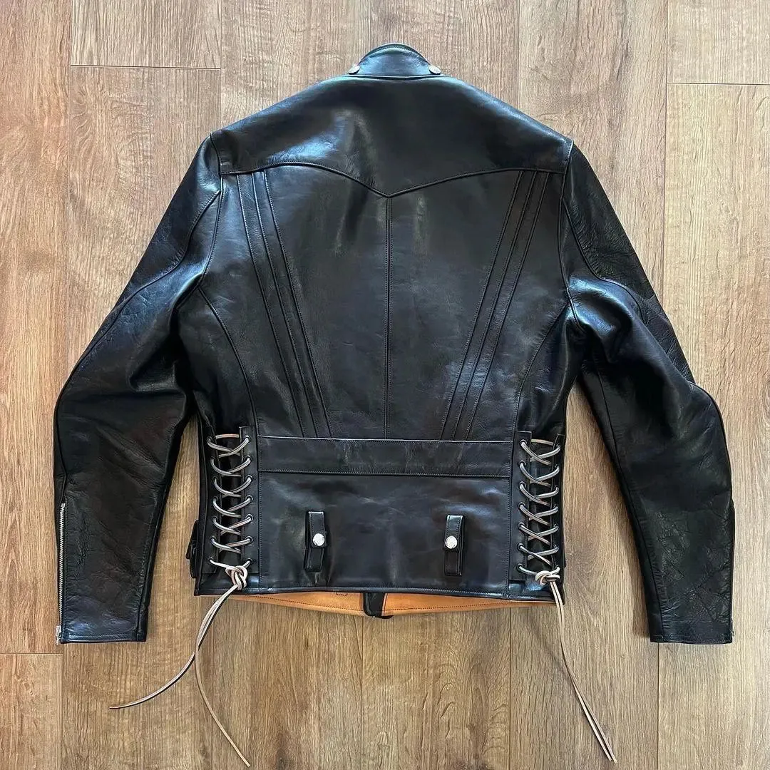 Black Back Laces Leather Jacket