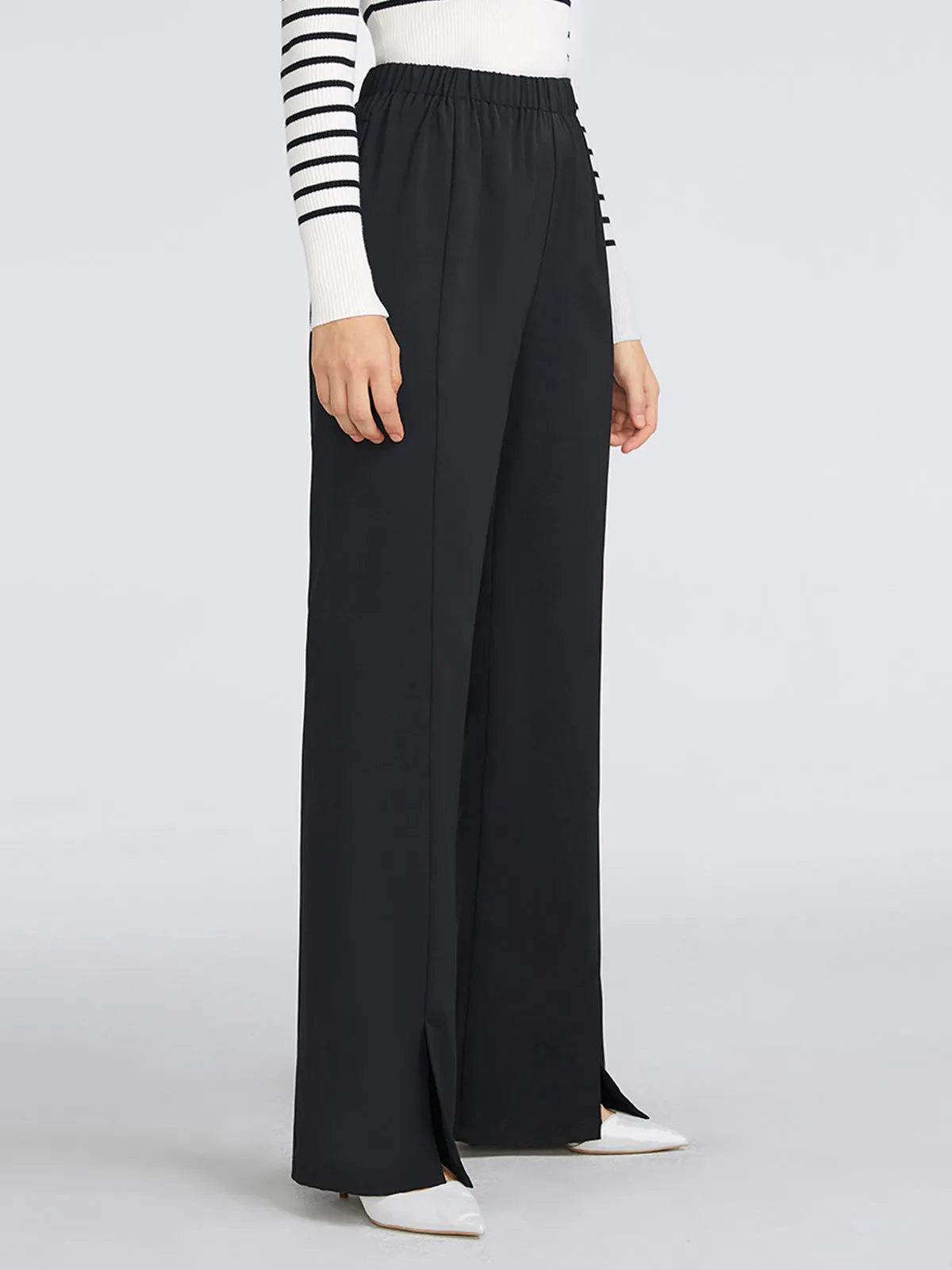 Black High Waist Wide-Leg Slit Pants