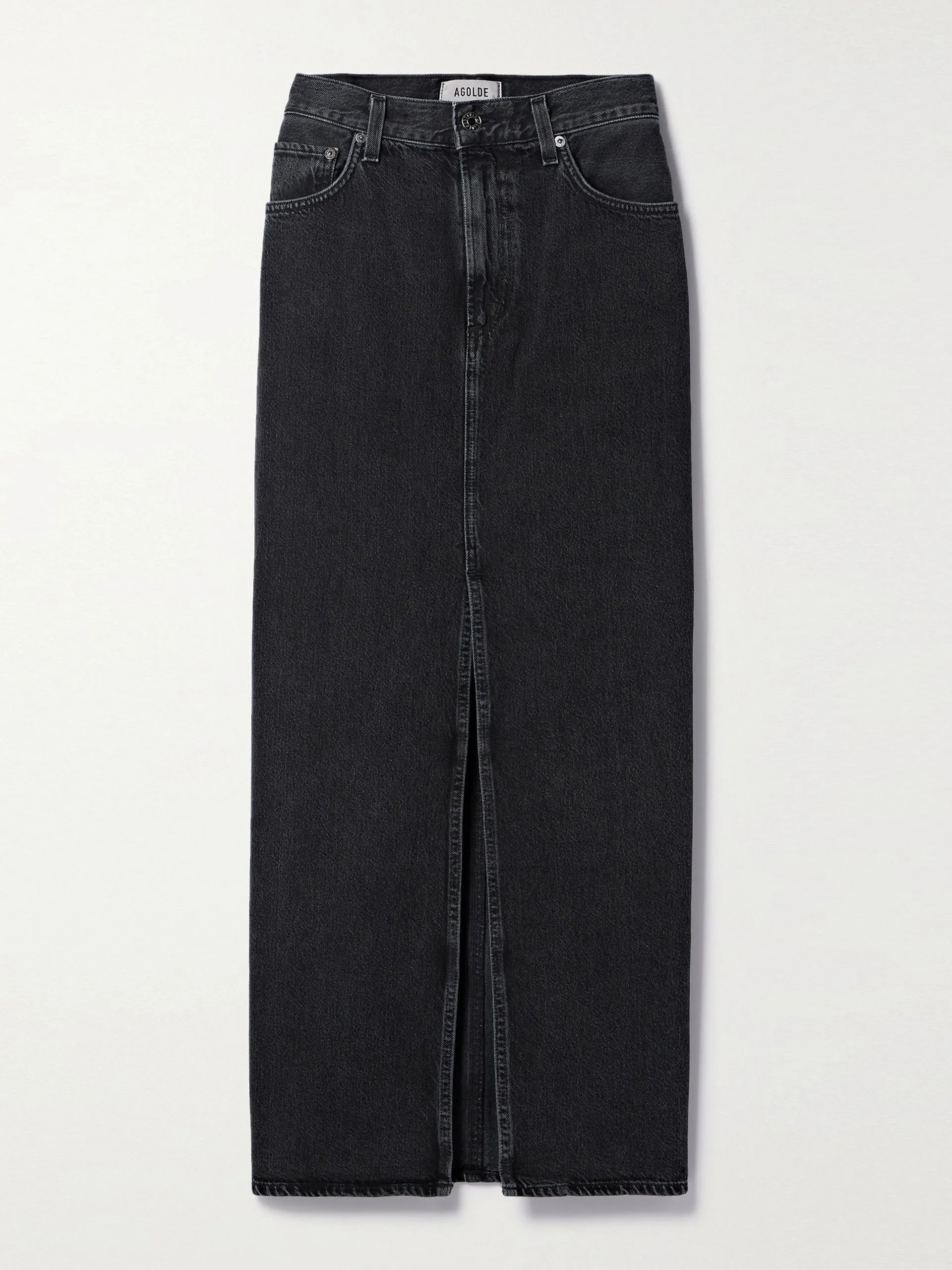 Black organic denim maxi skirt