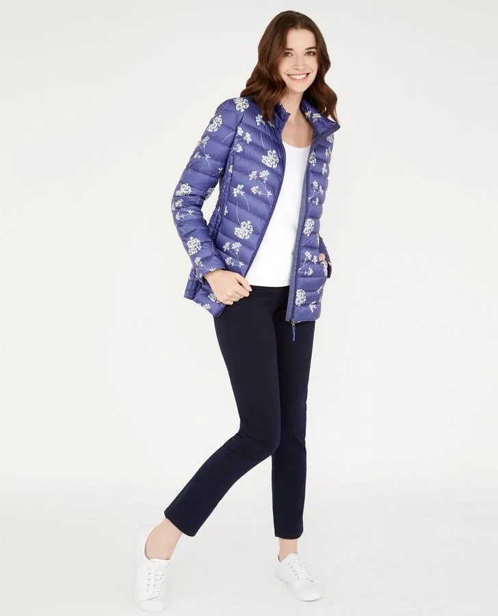 Blue Pretty Posey Print Down Jacket