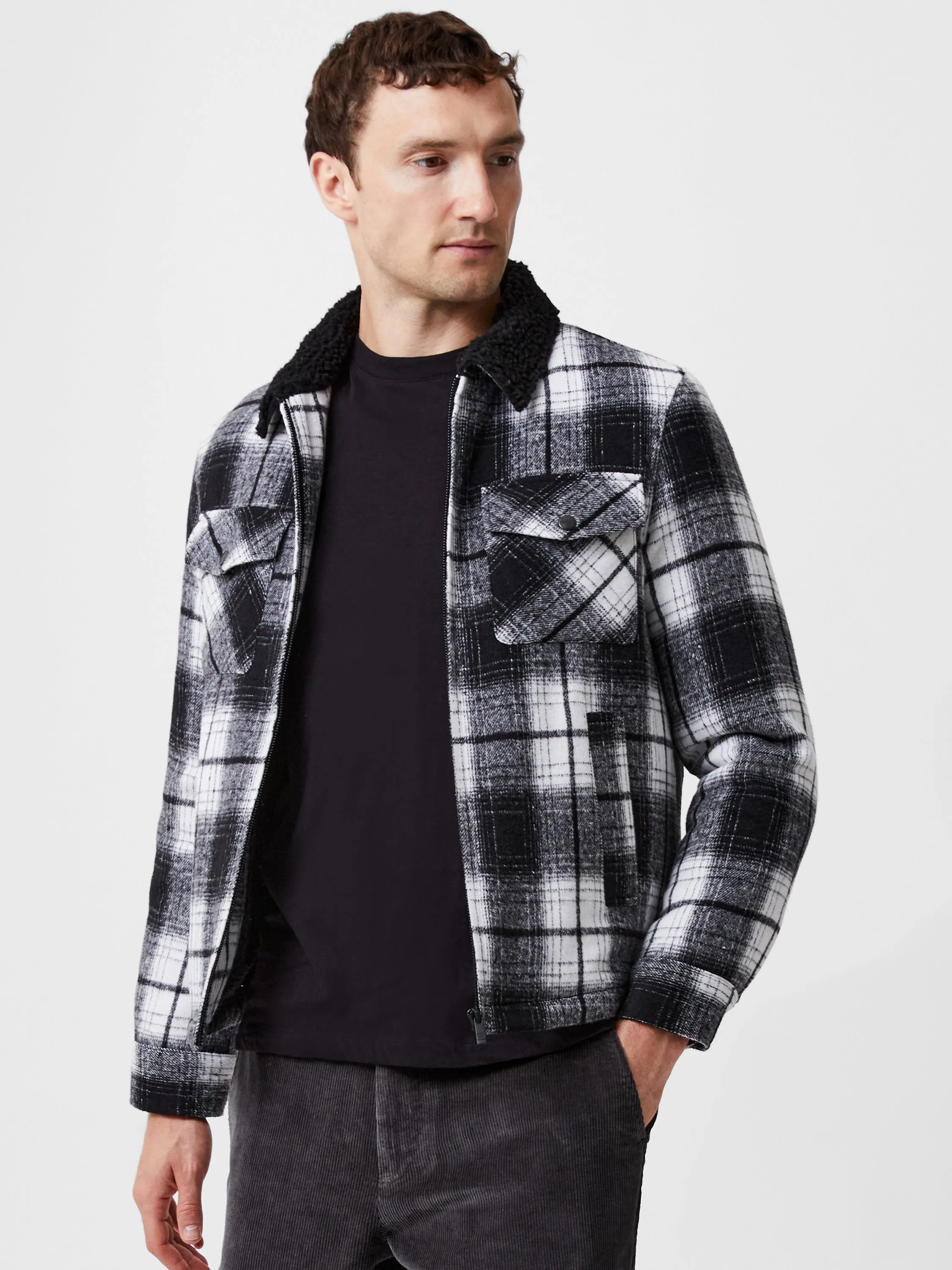 Borg Collar Checked Jacket