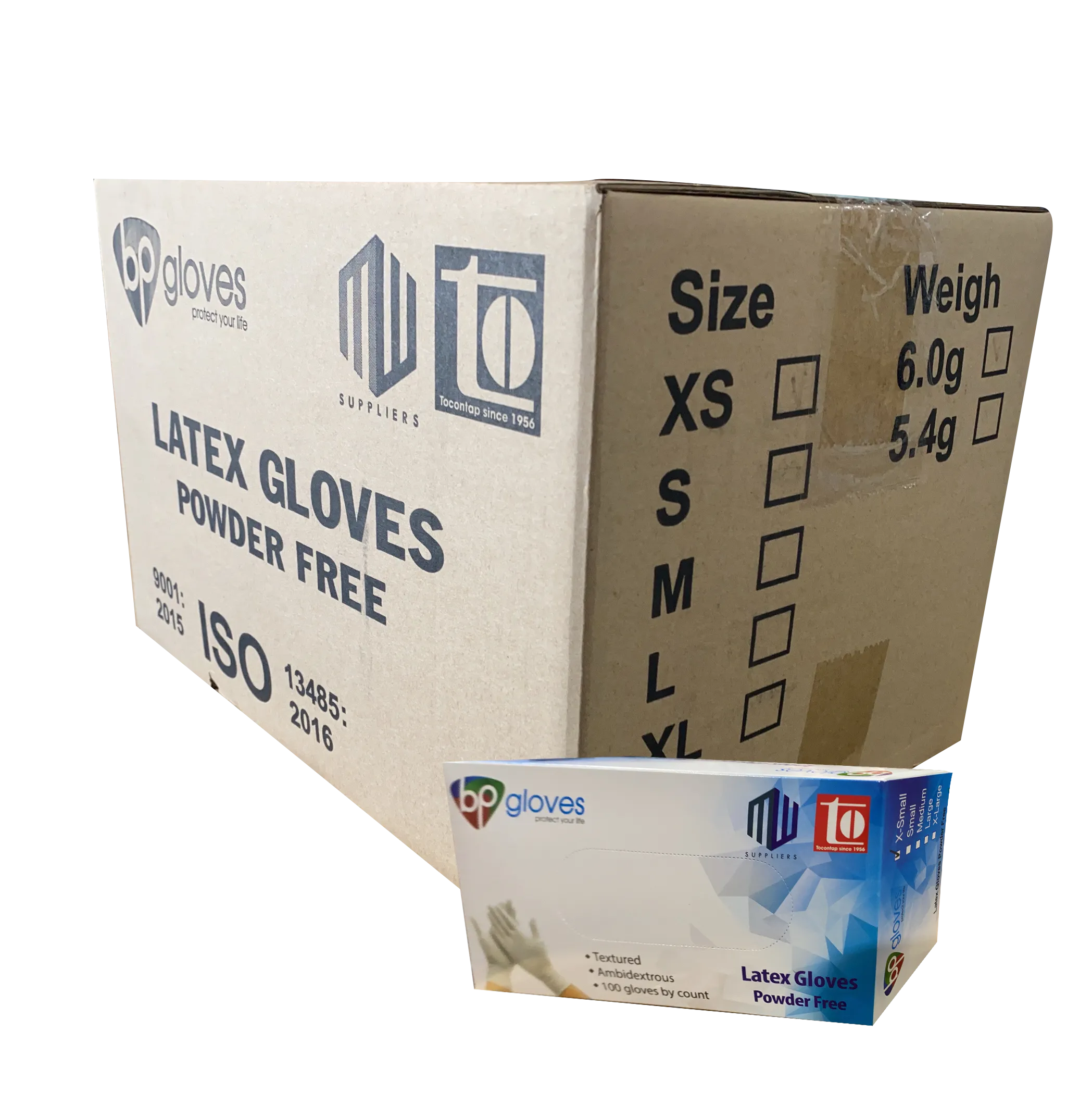 BP Latex Gloves, Powder-Free, size M, CASE (Pk: 100 pcs/box, 10 boxes/case)