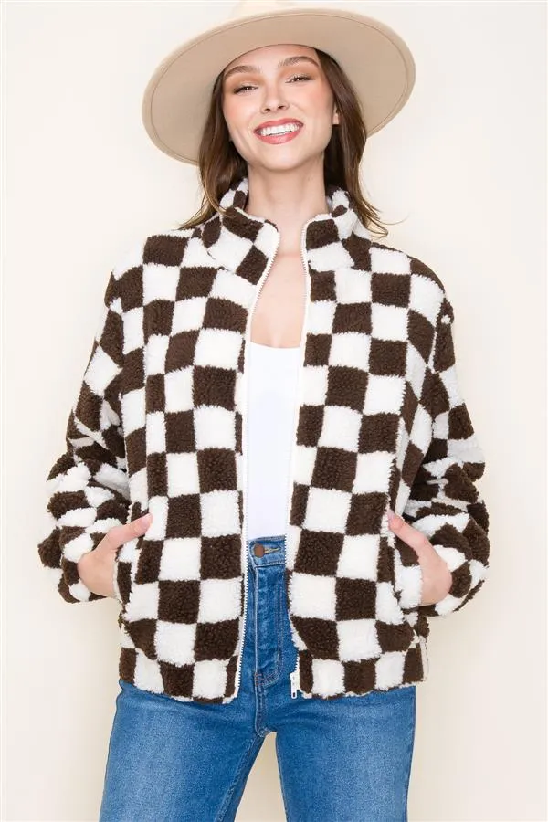 Brown & Ivory Fleece Checkered