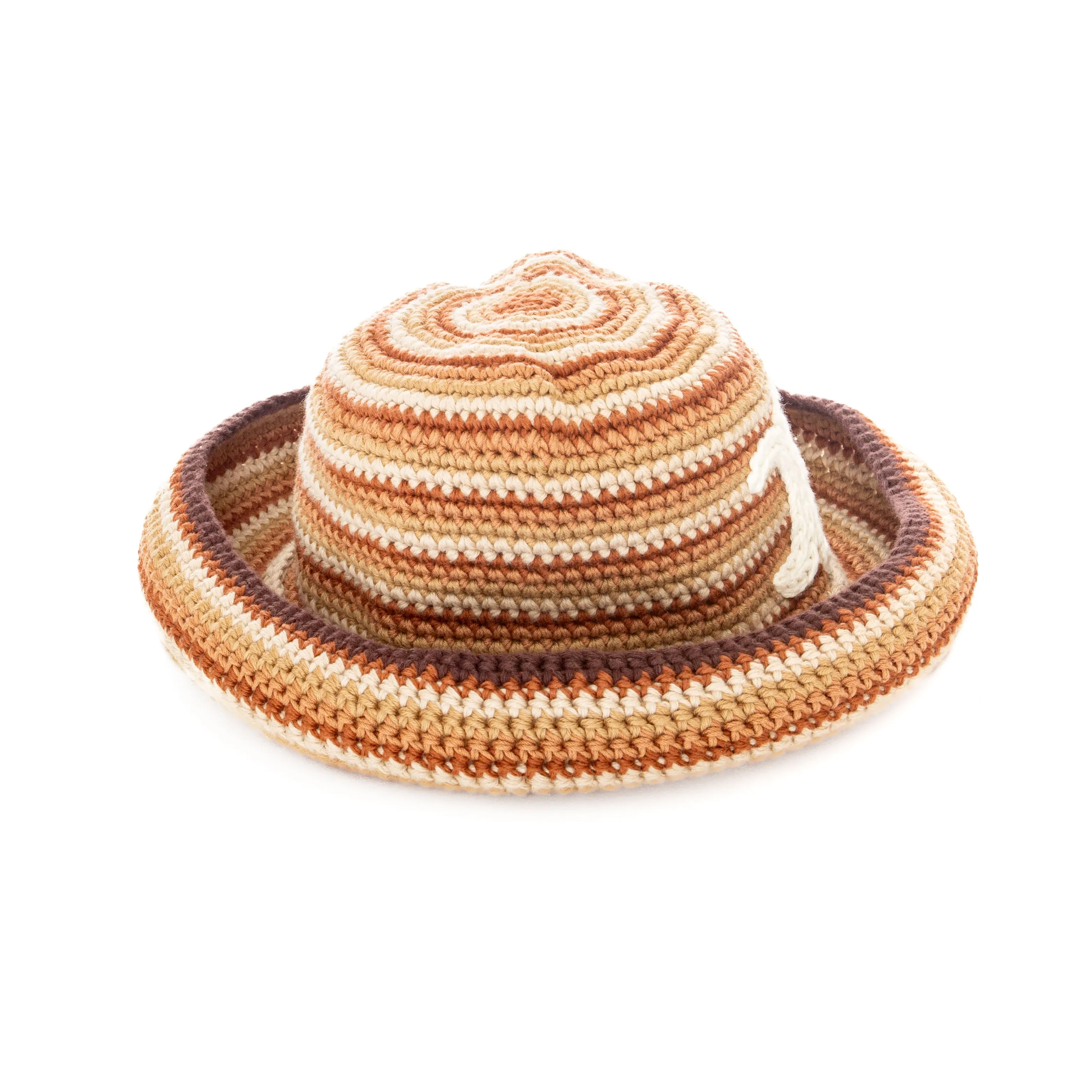 Brown Striped Cotton Crochet Triomphe Bucket Hat