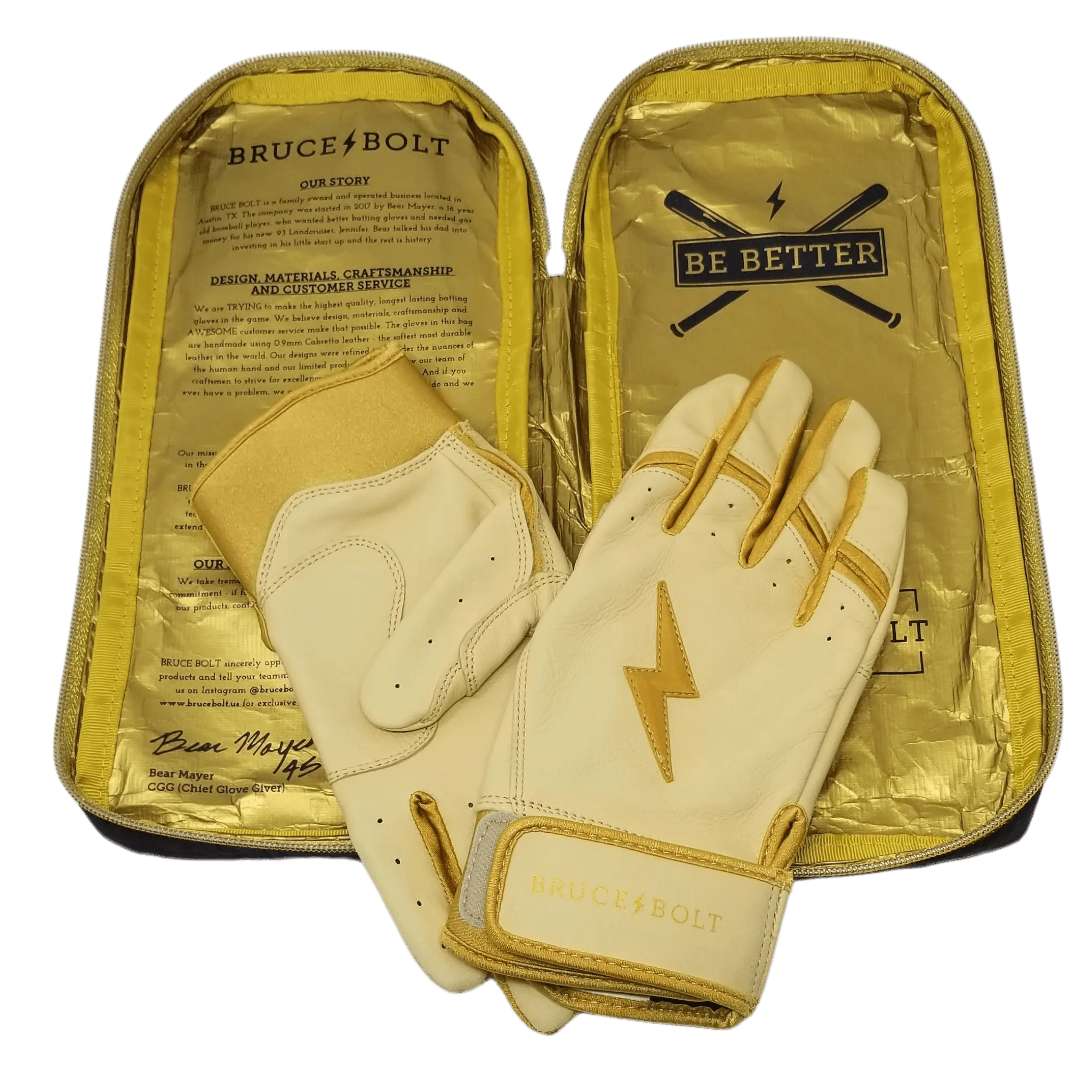 Bruce Bolt PREMIUM PRO Gold Series Batting Gloves: Short Cuff