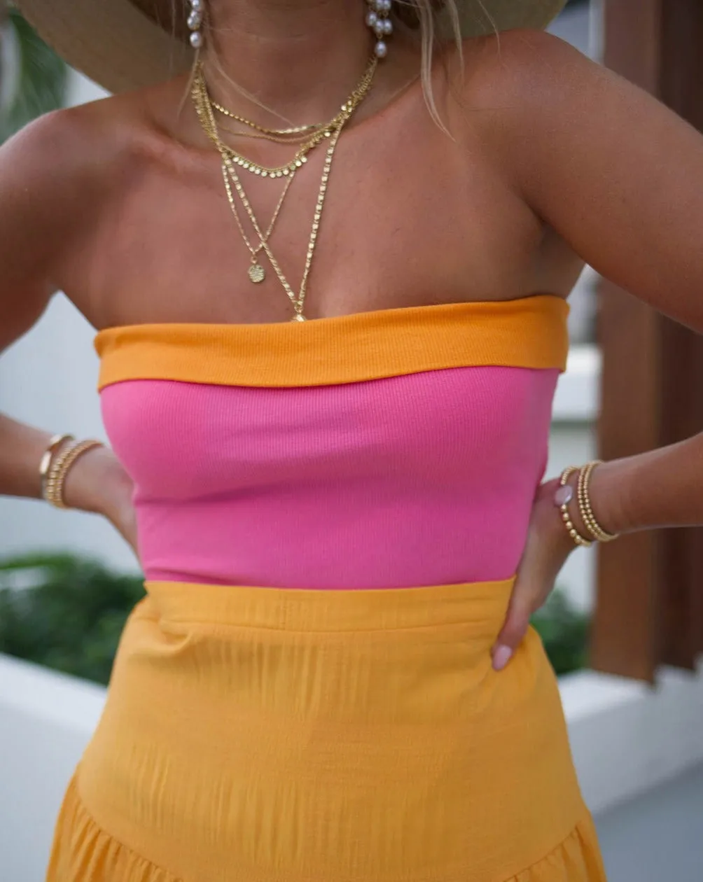 Brynn Color Block Strapless Crop Top