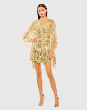 Cape Back Geometric Sequin Robe Dress