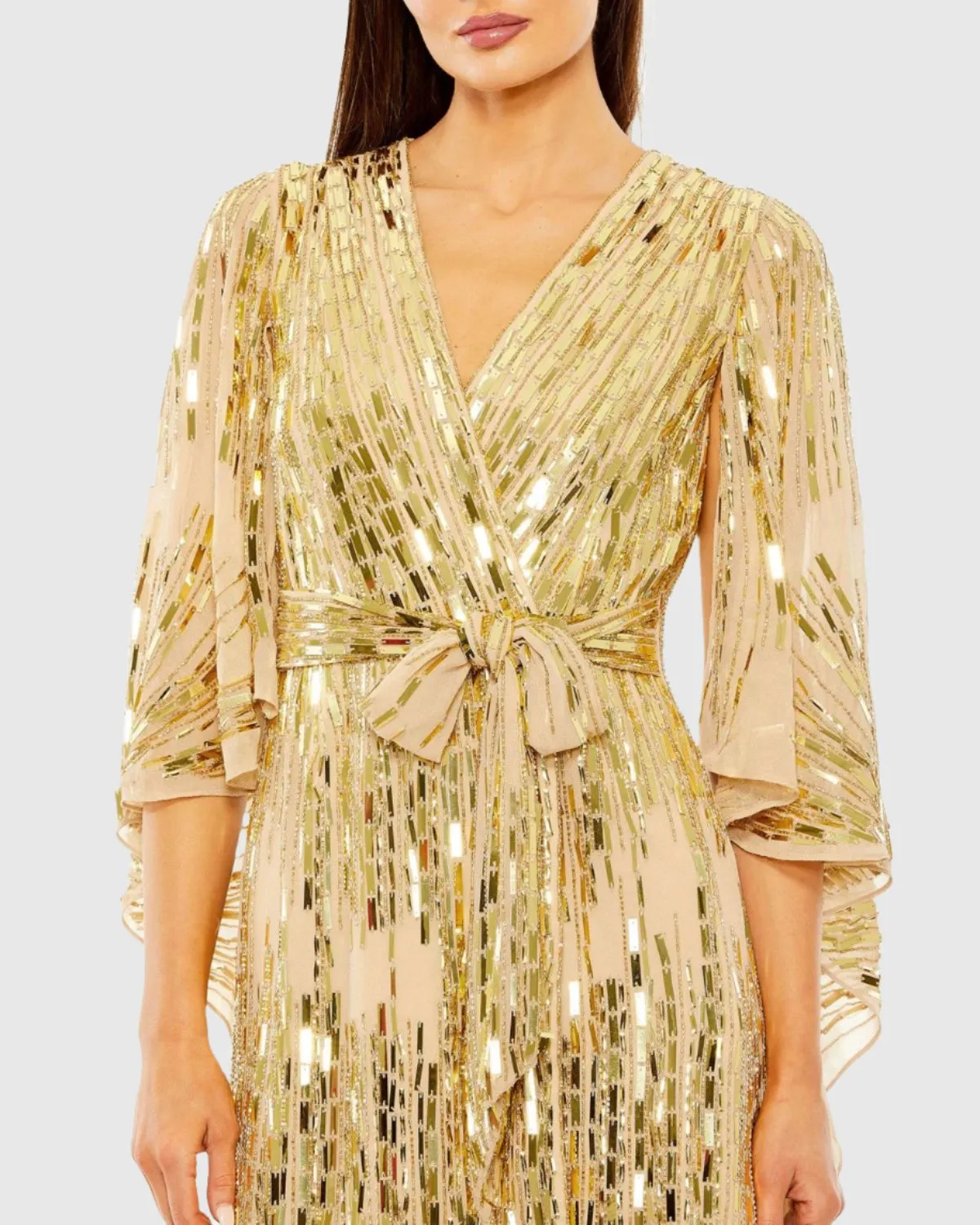 Cape Back Geometric Sequin Robe Dress