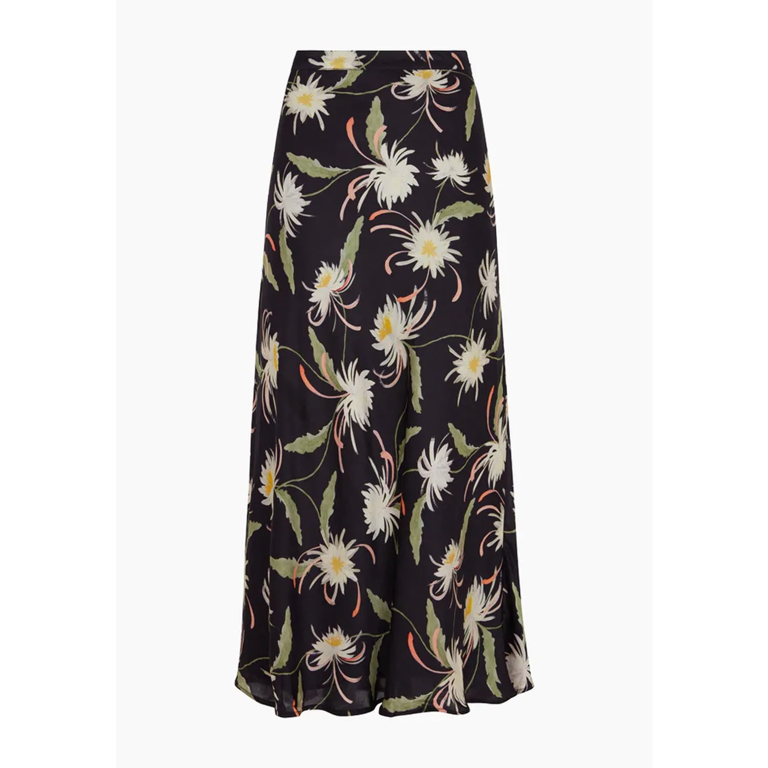 Clara Bias Cut Moonflower Print Midi Skirt In Navy