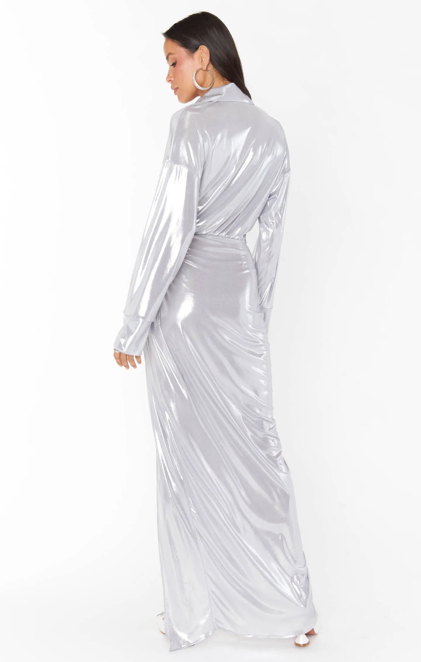 Clara Collared Maxi Dress Silver