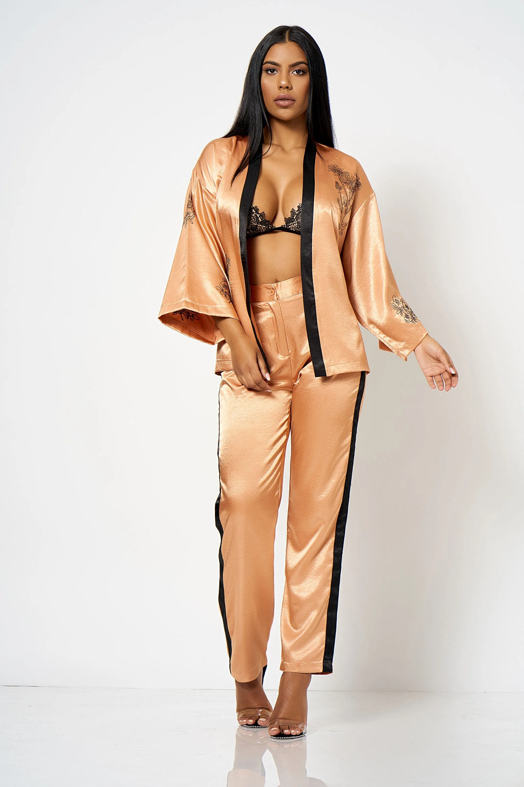 Copper Embroidered Co-ord Kimono Jacket