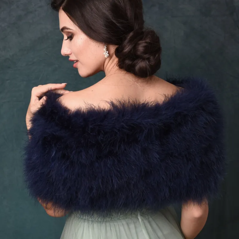 Cressida Marabou Feather Shrug - Navy