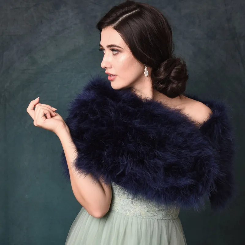 Cressida Marabou Feather Shrug - Navy